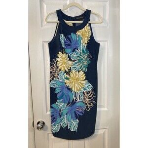 EUC Jessica Howard Navy Floral Sleeveless Sheath Dress Knee Length 14